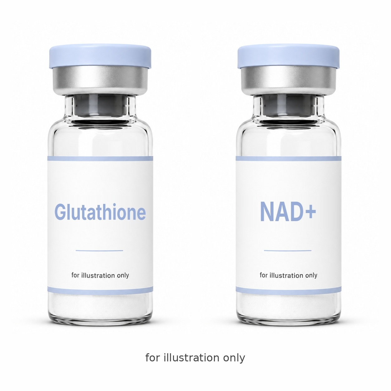 Glutathione and NAD+ vials, for illustration only