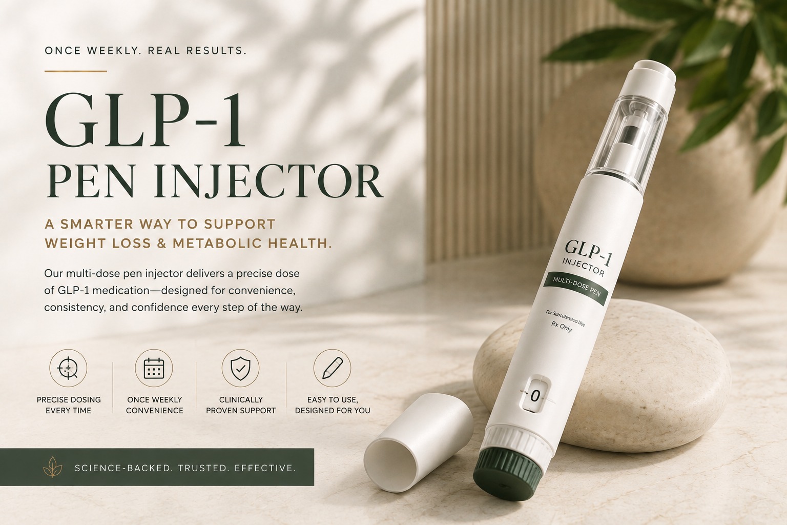 FDA-approved branded GLP-1 pen injector, for illustration only